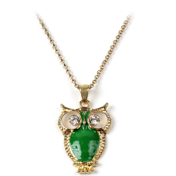 Amrita Singh Jewelry - NWT Austrian Crystal AMRITA SINGH Green/Gold ENAMEL OWL PENDANT